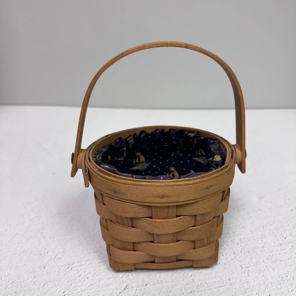 VTG Longaberger 1991 Basket Sailboat Fabric Liner Swivel Handle Signed 6x8